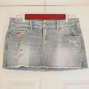 Distressed Denim Striped Mini Skirt